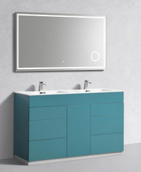 30, 36, 48 & 60 High Gloss White, Teal Green or Natural Wood Vanity w Acrylic  Countertop (Double Sink in 48 & 60 )KBQ