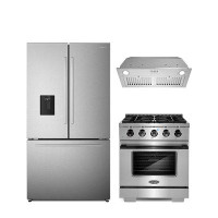 Cosmo 3 Piece Kitchen Package With 30" Freestanding Gas Range With Custom Handle And Knob Kit 30" Insert Range Hood 36"
