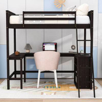 Harriet Bee Twin Size Wooden Loft Bed With Built-In Desk And Shelves