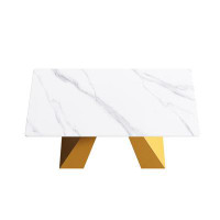Mercer41 63"Modern Artificial Stone White Straight Edge Golden Metal Leg Dining Table -6 People