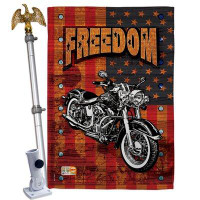 Breeze Decor Americana Motorcycle - Impressions Decorative Aluminum Pole & Bracket House Flag Set HS111001-BO-02