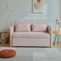 wuudi Chenille Fabric Pull-Out Sofa Bed,Sleeper Loveseat Couch With Adjustable Armrests-Pink