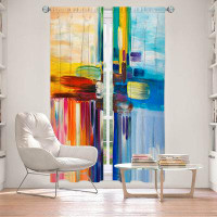 East Urban Home Lined Window Curtains 2-panel Set for Window Size by Lam Fuk - Colourful Stripes Rainbow I