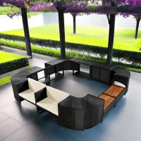 Latitude Run® Umaira 105.5 Wide Spa Frame Outdoor Rattan Sofa with Two Upholstered Seats and Wooden Seats
