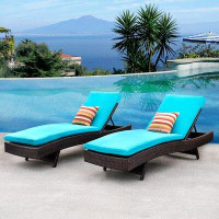 Latitude Run® Outdoor Chaise Lounge Set Of 2,rattan Wicker Patio Lounge Chairs For Outside,adjustable Chaise Loungers Wi