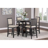 Alcott Hill 5Pc Counter Height Dining Set Table W Built-In Shelves And 4X Counter Height Chairs Black And Brown Finish W