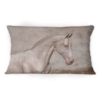 East Urban Home Portrait Of A Galloping White Horse III - Traditional Printed Throw Pillow 12" x 20"
