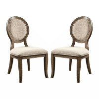 Rosalind Wheeler Set Of 2 Padded Beige Fabric Dining Chairs In Rustic Oak Finish