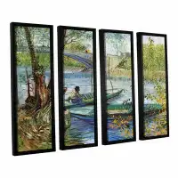 Vault W Artwork 'Fishing In Spring, The Pont De Clichy (Asnieres)' by Vincent Van Gogh 4 Piece Framed Painting Print on