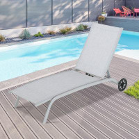 Latitude Run® Outdoor Patio Aluminum Adjustable PVC-Coated Polyester Sling Reclining Chaise Lounge Chair Padded With Qui