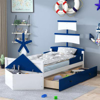 Ivy Bronx Twin Size Boat-Shaped Platform Bed With 2 Drawers ,Twin Bed With Storage For Bedroom