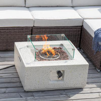 Latitude Run® Latitude Run® 40000 BTU Square Concrete Propane Outdoor Fire Pit Table With Wind Guard