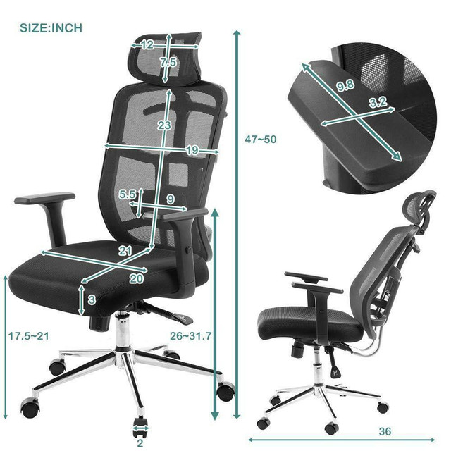 MotionGrey - Stylish Ergonomic Office Chair , Comfortable Computer Desk Chair, Breathable Mesh Office Chair in Chairs & Recliners in Greater Montréal - Image 2