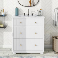 Gracie Oaks 30-Inch Modern White Bathroom Vanity Cabinet With Two Drawers