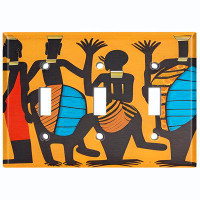 WorldAcc Metal Light Switch Plate Outlet Cover (Native African Culture Safari Orange - Triple Toggle)