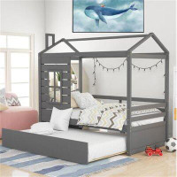 Harper Orchard Twin Size House Bed Wood Bed With Twin Size Trundle,bed, Solid Wood Bed, Child, Adult, House Style,grey
