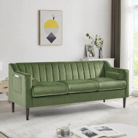 Mercer41 Mid Century Modern Chesterfield Sofa Couch, Comfortable Upholstered Sofa With Velvet Fabric And Wooden Frame An