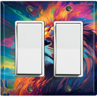 WorldAcc Metal Light Switch Plate Outlet Cover (Elegant Lion Colorful Night Sky - Double Rocker)