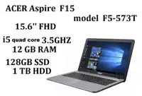 ACER Aspire F15  573 ,15.6-inch FHD, i5 quad core turbo 3.5 GHZ 12GB RAM 128GB SSD + 1TB HDD  new/box