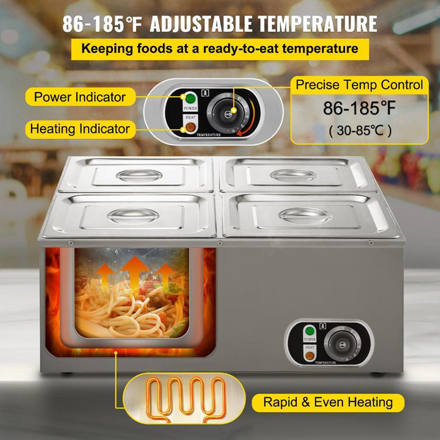 NEW COMMERCIAL FOOD WARMER 4 PAN STAINLESS STEEL 6550703 in Other in Alberta - Image 4
