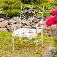 Ophelia & Co. Nyquist Iron Garden Arm Chair In Antique White