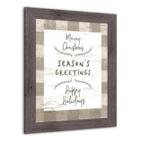 The Holiday Aisle® Holiday Phrases Taupe Buffalo Check Framed Print