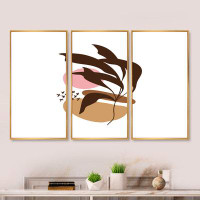 Design Art Elementary Shapes With Abstract Plants - Modern Framed Canvas Wall Art Set Of 3