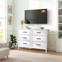 Ebern Designs White Dresser With 6 Drawers, Wide Dresser For Bedroom And 50" TV, Entertainment Centre With Metal Frame,