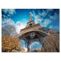 Design Art Paris Eiffel Tower and Blue Paris Sky View Cityscape - Photographic Print on Wrapped Canvas