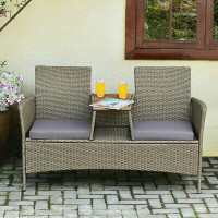 Lark Manor 2-Person Patio Rattan Conversation Furniture Set With Coffee Table