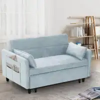 Latitude Run® Sofa Pull-Out Bed Includes Two Pillows 54 "Light Blue Velvet Sofa With Small Space