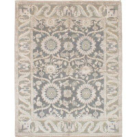 Isabelline One-of-a-Kind Quincy Hand-Knotted 2010s Uzbek Gazni Dark Gray 8' x 10' Area Rug