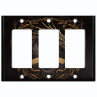 WorldAcc Metal Light Switch Plate Outlet Cover (Rustic Elder Dragon Nature Crest - Triple Rocker)
