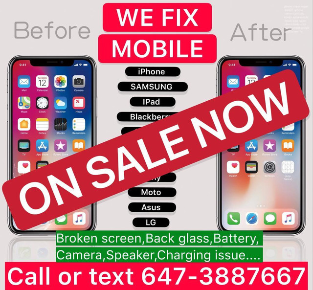 ( PHONE REPAIR ON SALE ),  iPhone+SAMSUNG+iPad+iWatch+Google broken screen, LCD, Battery, back glass, FIX ON SPOT in Cell Phone Services in Toronto (GTA)