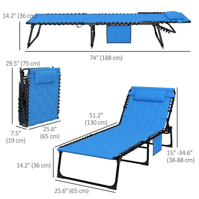Sun Lounger 74" x 25.6" x 14.2" Blue in Patio & Garden Furniture - Image 3