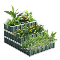 Latitude Run® 3 Tiers Raised Garden Bed 35"X51"X5.4"Dismountable Frame Galvanized Steel Metal Garden Planter Box