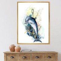 East Urban Home Dolphin Turtle Anchor & Linear Coral Reef Plants - Floater Frame Print on Canvas