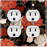 WorldAcc Metal Light Switch Plate Outlet Cover (Autumn Red Flower White Leaves Black - Single Toggle)