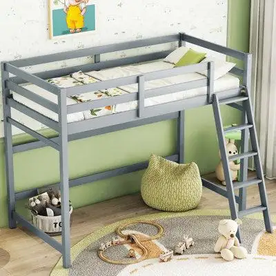 Harriet Bee Twin Size High Loft Bed With Inclined Ladder, Guardrails