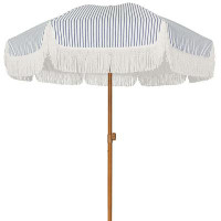 Latitude Run® 7ft Patio Umbrella with Fringe Outdoor Tassel Umbrella Premium Steel Pole and Ribs Push Button Tilt