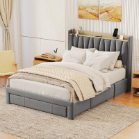 Latitude Run® Queen Size Bed Frame With Storage Headboard And Charging Station