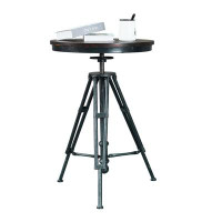 JiYiJia Industrial Bar Table-28.3-35.4 Inch Tall-Adjustable Bar Height Pub Table-21.6 Inch Swivel Round Wood Top Metal B