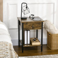 17 Stories End Table With Wireless Charging Station And 2 Usb Ports, Small Side Table With 2-tier Storage, Drawer