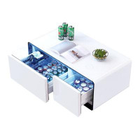Westco Furniture Smart Coffee Table with Fridge, Bluetooth Speaker, Wireless Charging and Casters