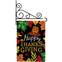 Breeze Decor Happy Thanksgiving Leaves - Impressions Decorative Metal Fansy Wall Bracket Garden Flag Set GS113062-BO-03