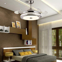 Orren Ellis 42 Inch 4-Blade Silver Retractable Ceiling Fan With Remote Control And LED Light Kit Include