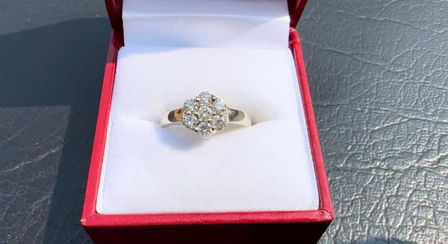 #U49 #U49 - .65 Carat, 14K White Gold, Custom Made Diamond Cluster Ring, Size 6 1/4 in Jewellery & Watches