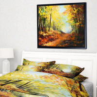 Made in Canada - East Urban Home 'Autumn Forest Pathway' Framed Oil Painting Print on Wrapped Canvas