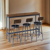 17 Stories Long Bar Table Set With 3 Pu Upholstered Bar Stools
