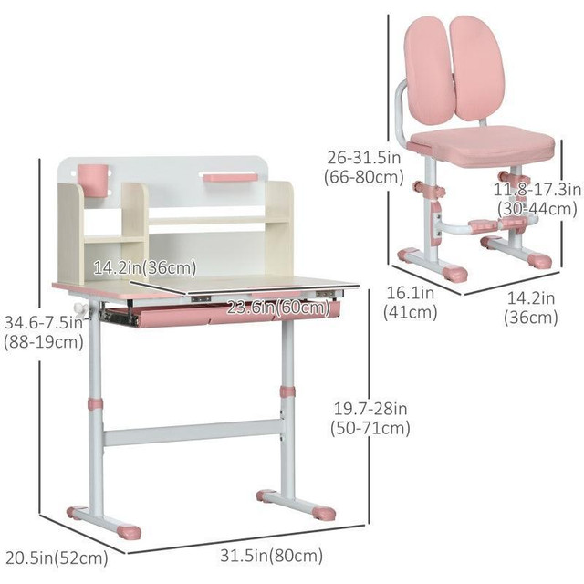KIDS DESK AND CHAIR SET, HEIGHT ADJUSTABLE STUDENT WRITING DESK &amp; CHAIR WITH ADAPTIVE SEAT BACK in Toys & Games - Image 4